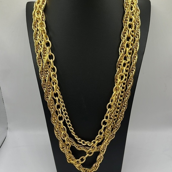 Multi stranded Gold Tone Necklace Chain Link Big Bold Statement Necklace Mobwife - Picture 1 of 14